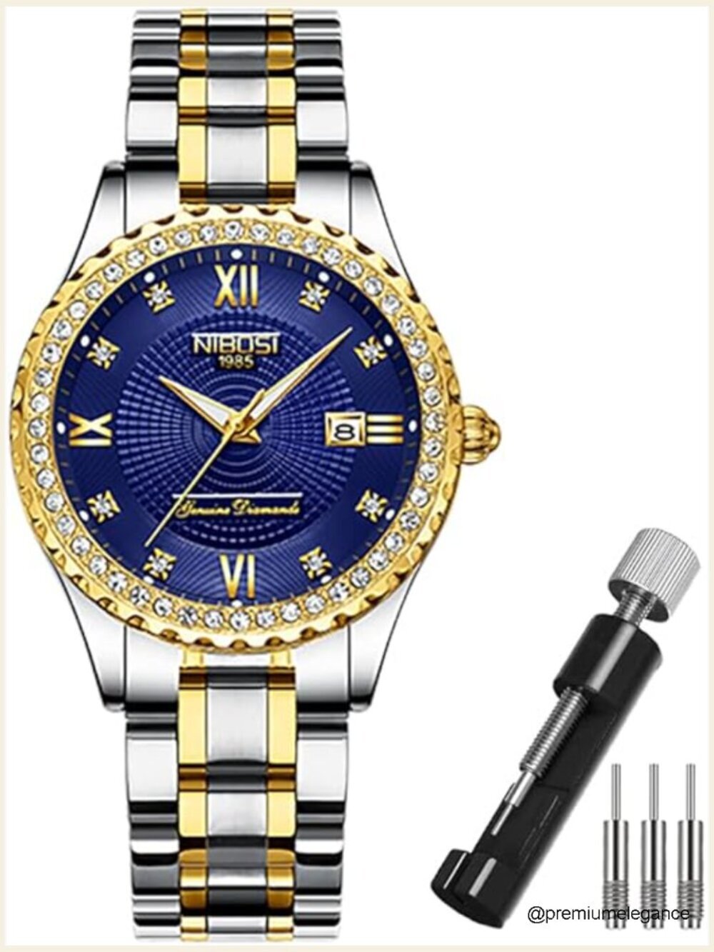 Luxury Diamond Women's Quartz Wrist Watch Day Date Water Resistant Stainless